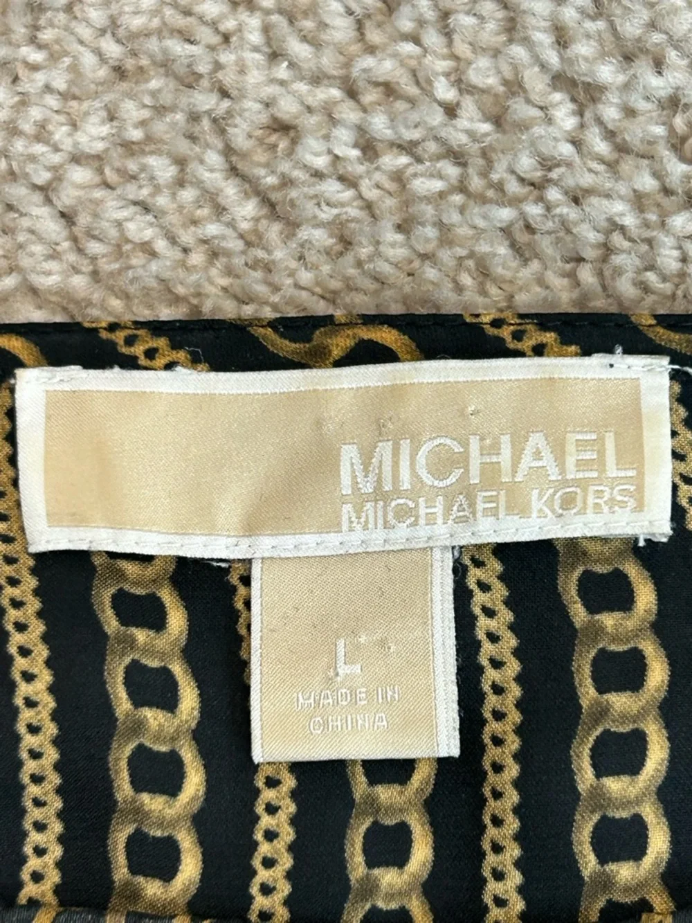 Michael Michael Kors women's blouse black gold chain print elastic waistband L - Picture 9 of 11